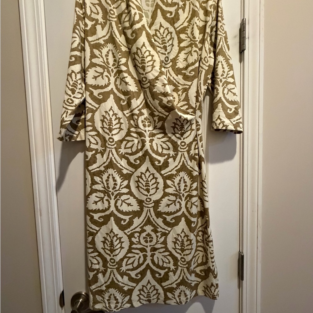 J McLaughlin Tan Floral Dress Size L Midi Dress
